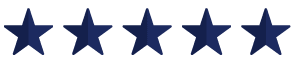 Five blue stars aligned horizontally in a row.